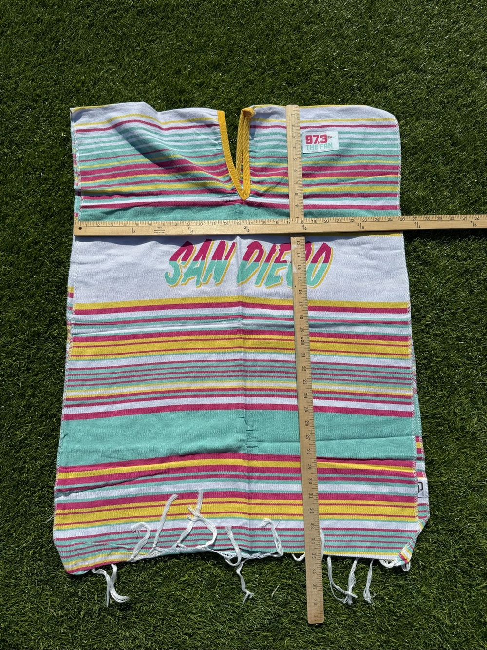 San Diego Padres City Connect Striped Poncho - Mint, Pink & Yellow -New - Picture 4 of 4